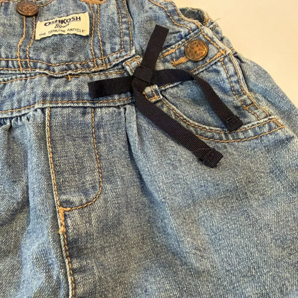 Oshkosh Girls Size 12M Jumper Overall Dress Jean Denim Vestback Cotton Pocket
